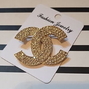 Gold Clear Rhinestone Fashion Jewelry Brooch